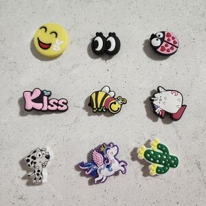 Lot of 9 CROCS Charm Jibbitz Set Bundle Emoji Pusheen Unicorn Bluey